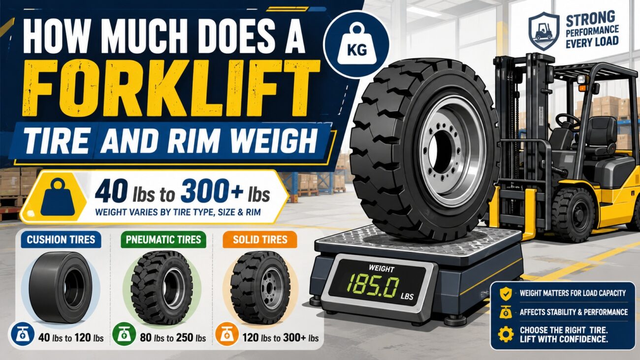 how much does a forklift tire and rim weigh