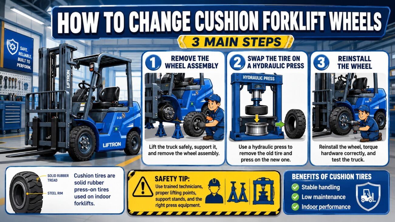 how to change cushion forklift wheels