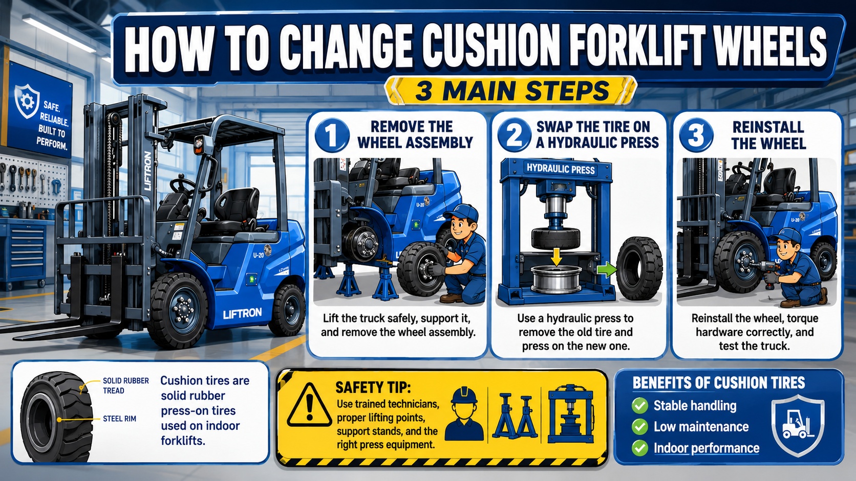 how to change cushion forklift wheels