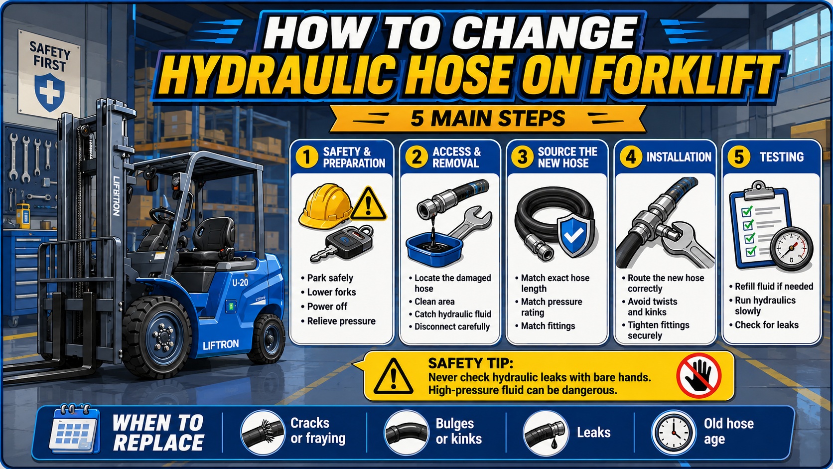 how to change hydraulic hose on forklift