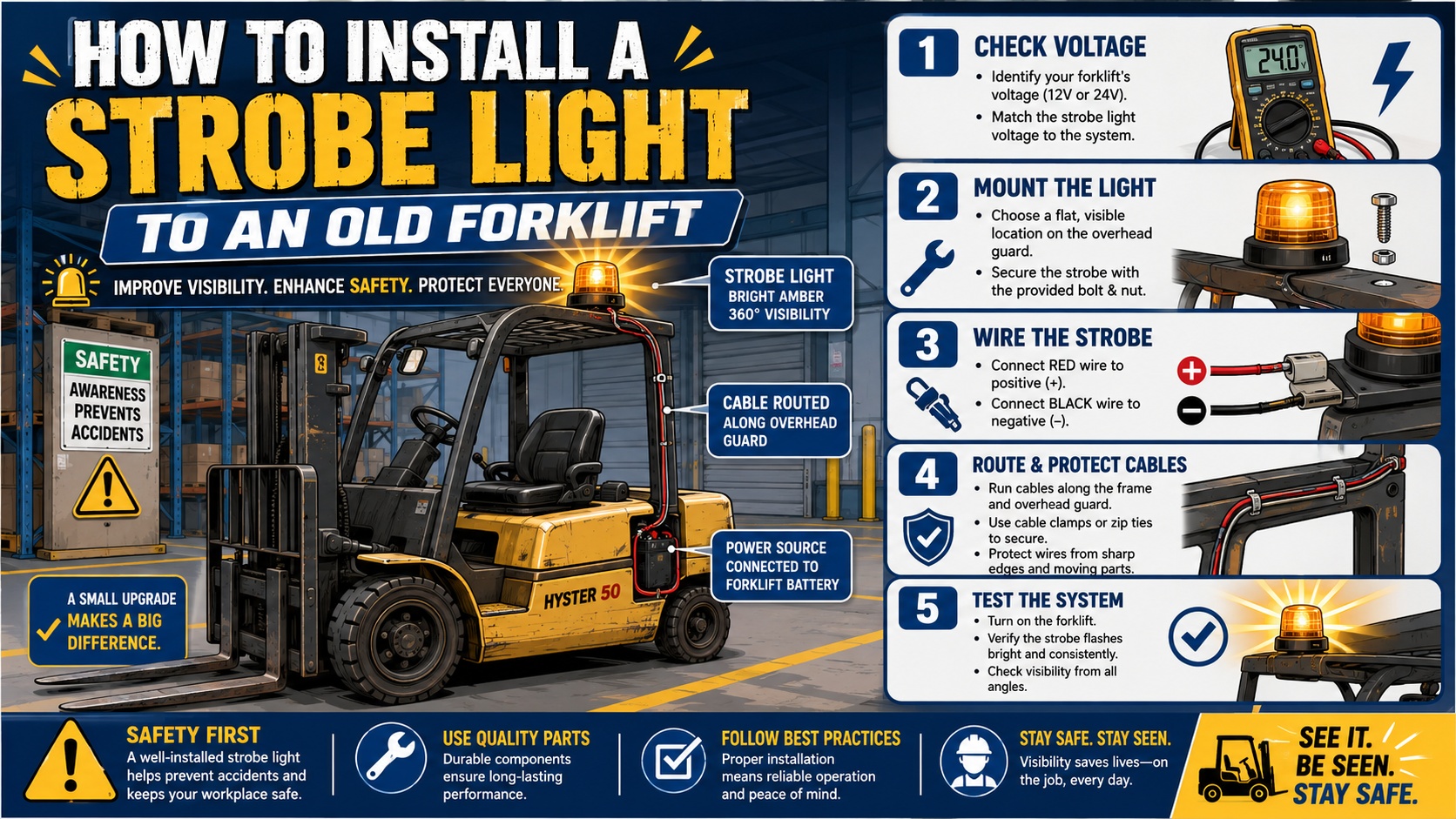 how to install a strobe light to an old forklift