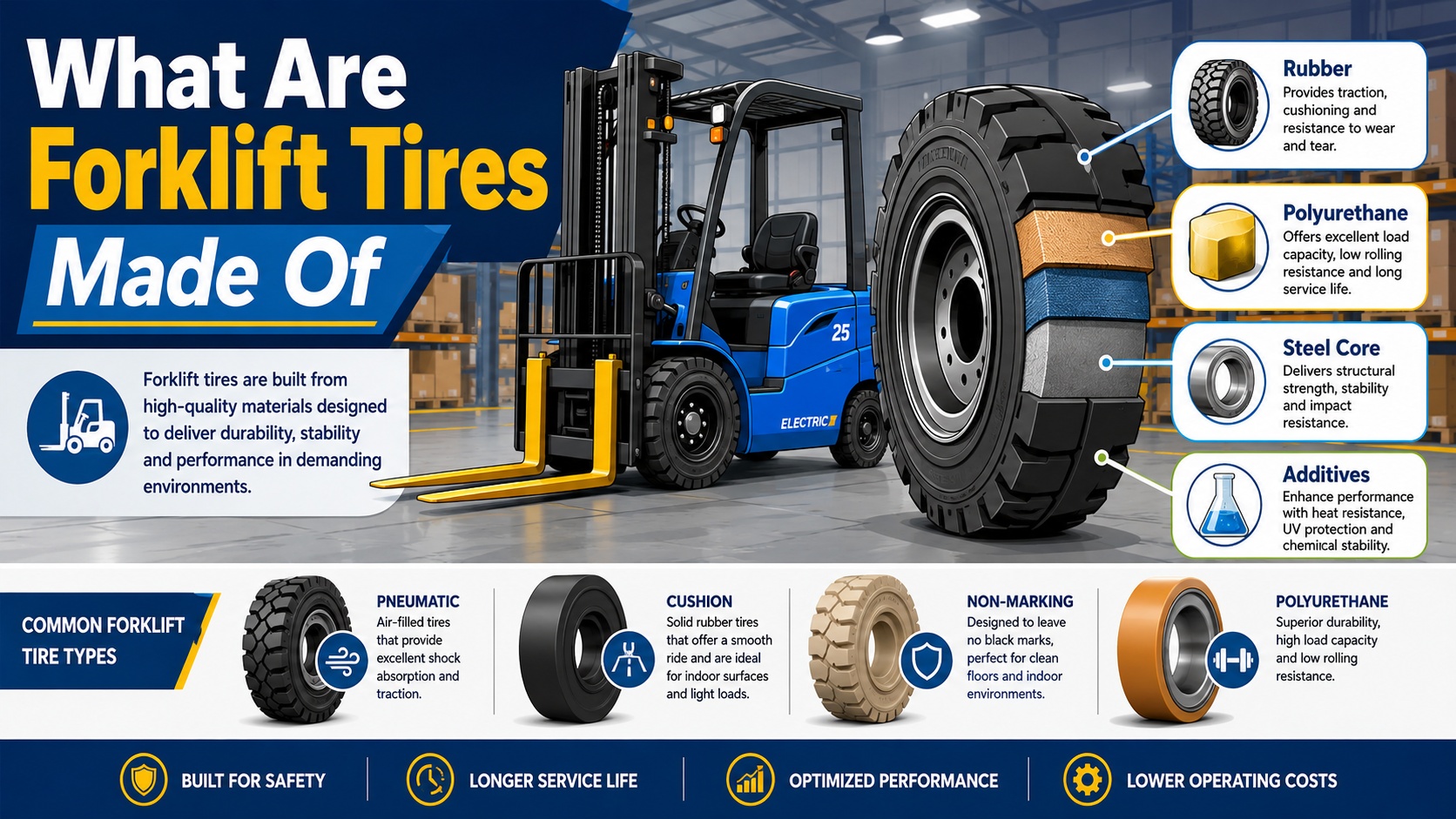 what are forklift tires made of