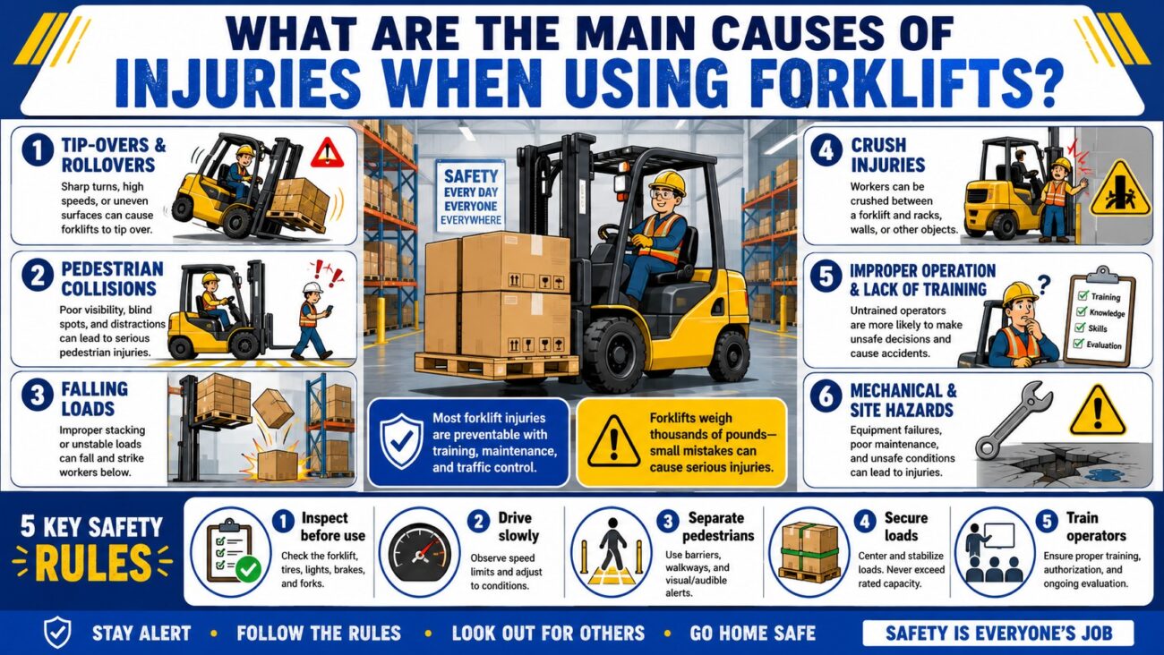 what are the main causes of injuries when using forklifts