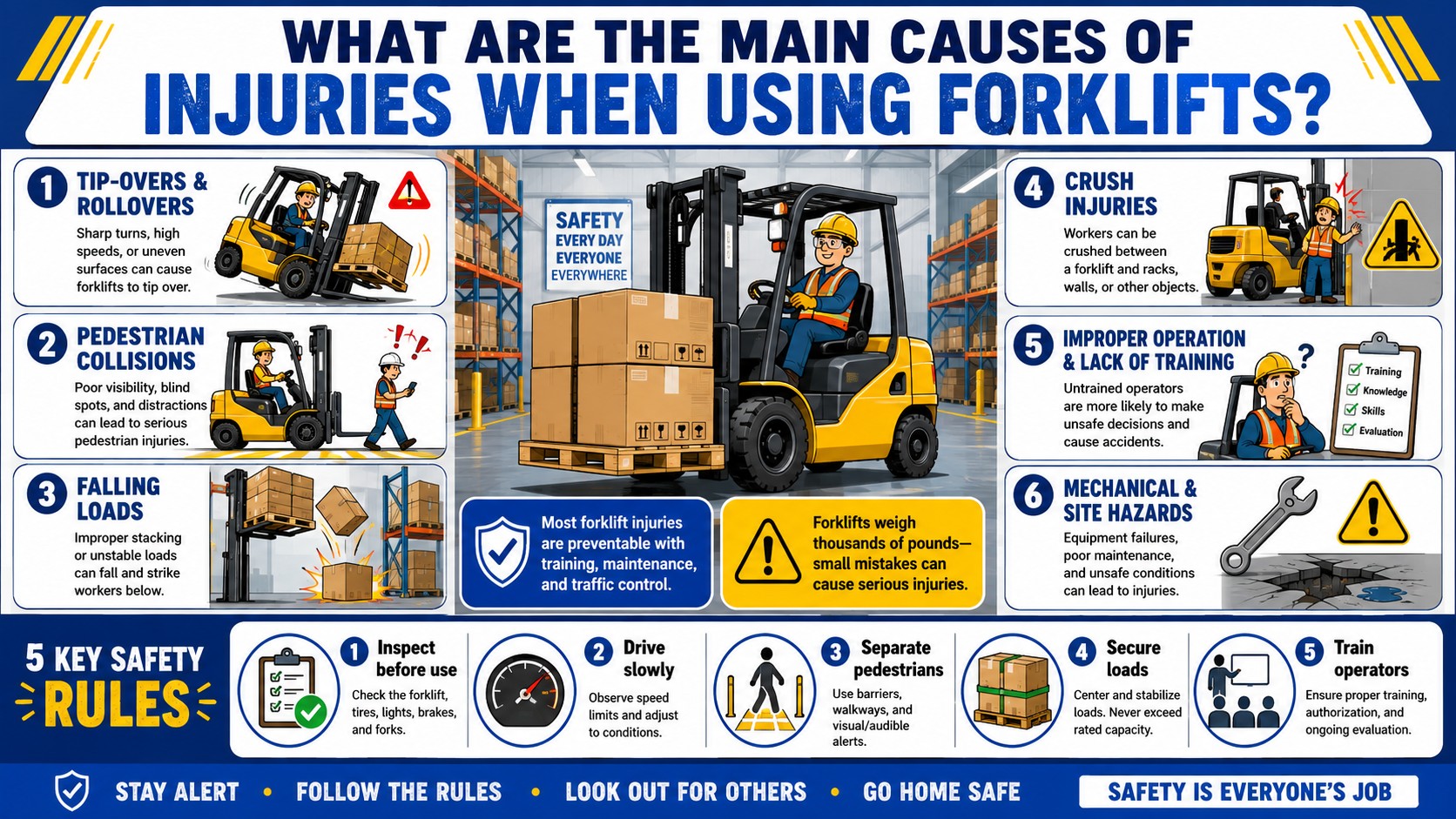 what are the main causes of injuries when using forklifts