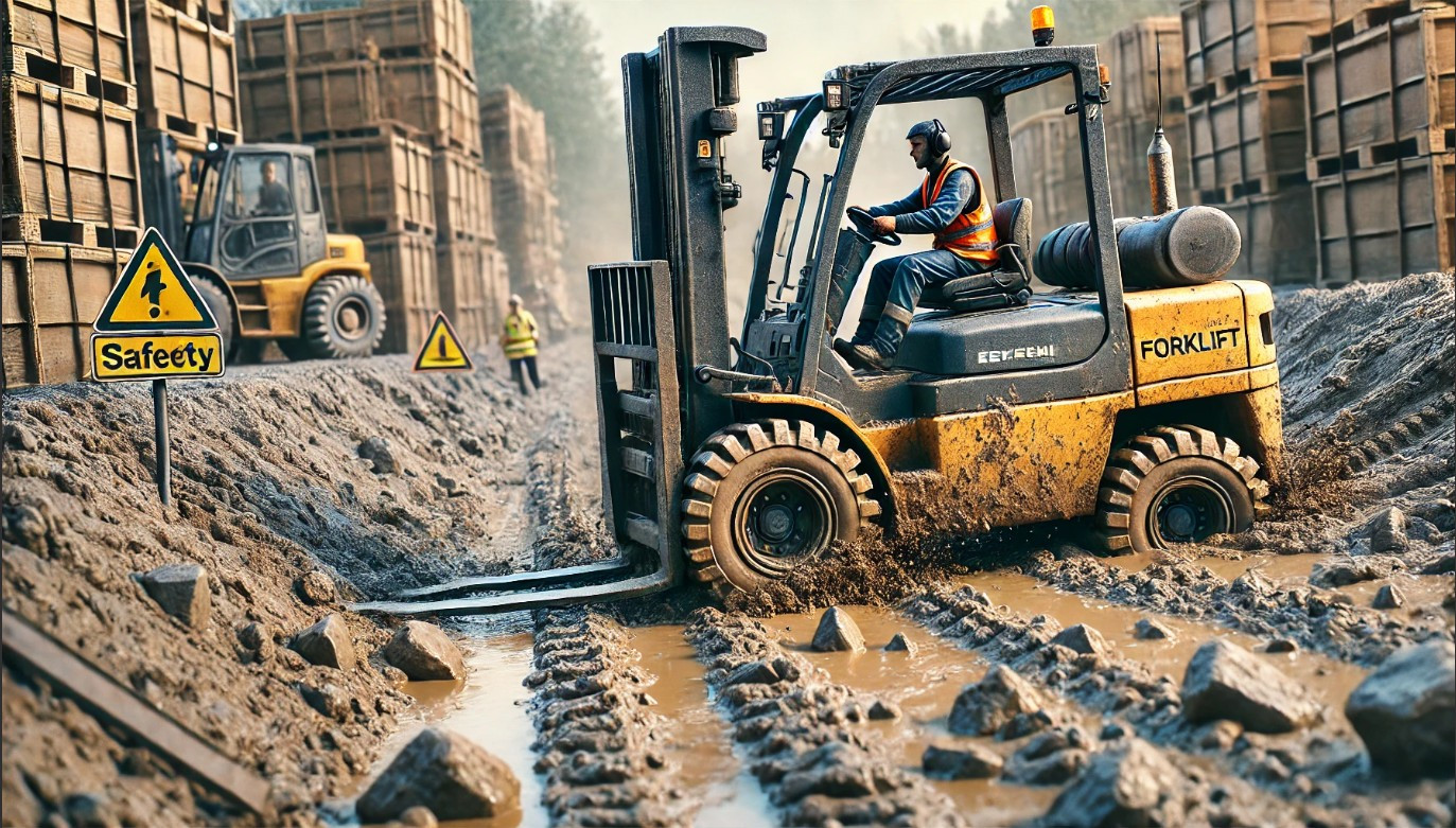 how to get a forklift stuck in mud out